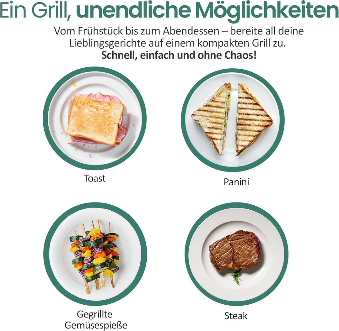 EMERIO Kontaktgrill Panini Grill Sandwichmaker Tischgrill | Grillfläche 23x14,5cm | antihaftbeschich