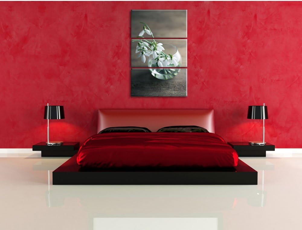 Pixxprint Schneeglöckchen in der Vase als Leinwandbild/Grösse: 3 Teilig (120x80) cm/Wandbild/Kunstdr