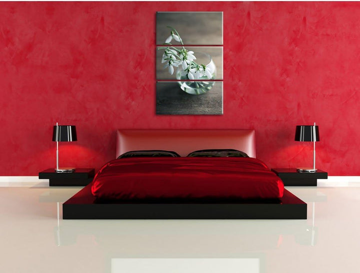 Pixxprint Schneeglöckchen in der Vase als Leinwandbild/Grösse: 3 Teilig (120x80) cm/Wandbild/Kunstdr