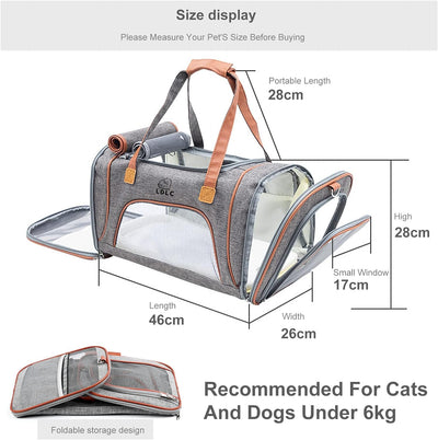 PETCUTE Transporttasche Katze Faltbare,Atmungsaktiv, Katzentransportbox mit Abnehmbares Kissen,Hunde