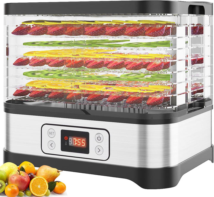 Dörrautomat 400W， Dörrgerät mit LCD Display 8 Etagen Obsttrockner， Gemüsetrockner BPA-frei， Temperat