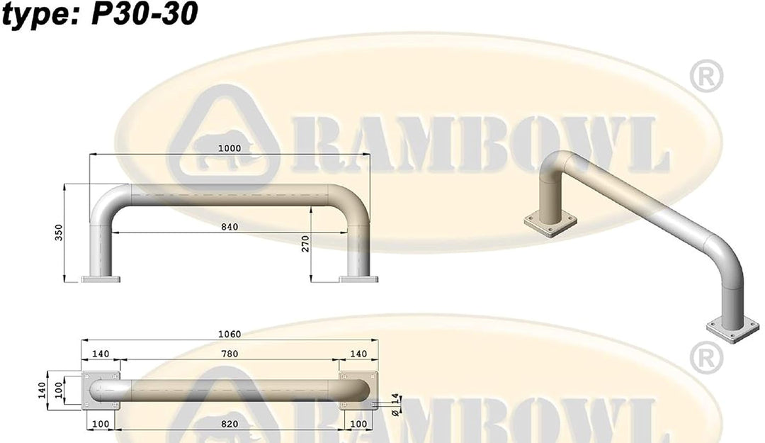 Doc Protection Rambowl Rammschutzbügel H 350 mm, B 1.000 mm 80mm Durchmesser, 350mm Höhe, 1000mm Bre