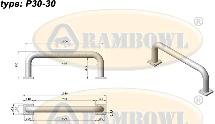 Doc Protection Rambowl Rammschutzbügel H 350 mm, B 1.000 mm 80mm Durchmesser, 350mm Höhe, 1000mm Bre