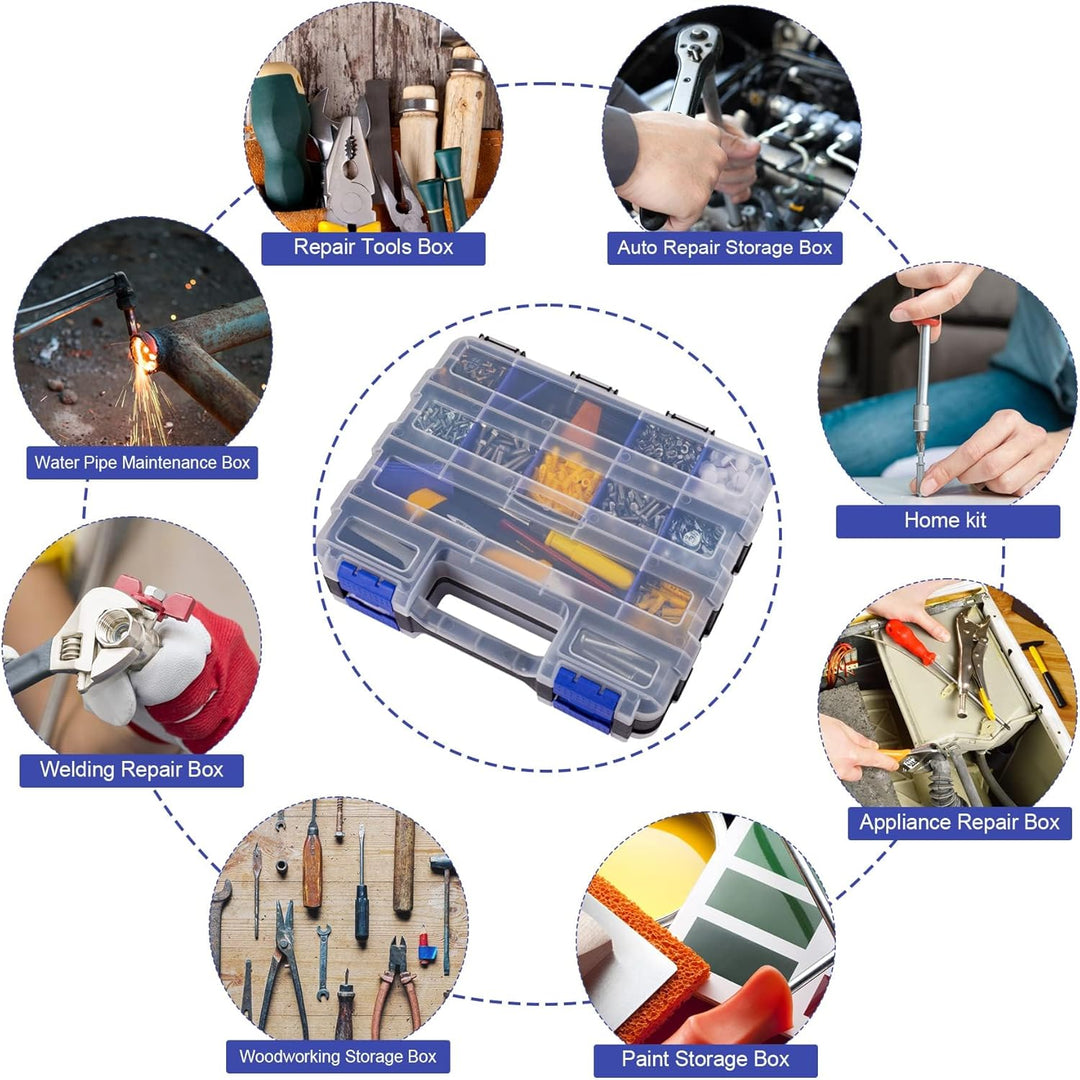 AIDY-PRO Schrauben Sortierbox 34 Fächer Kleinteile Organizer mit Fächern, Zweiseitig Schraubenbox Au