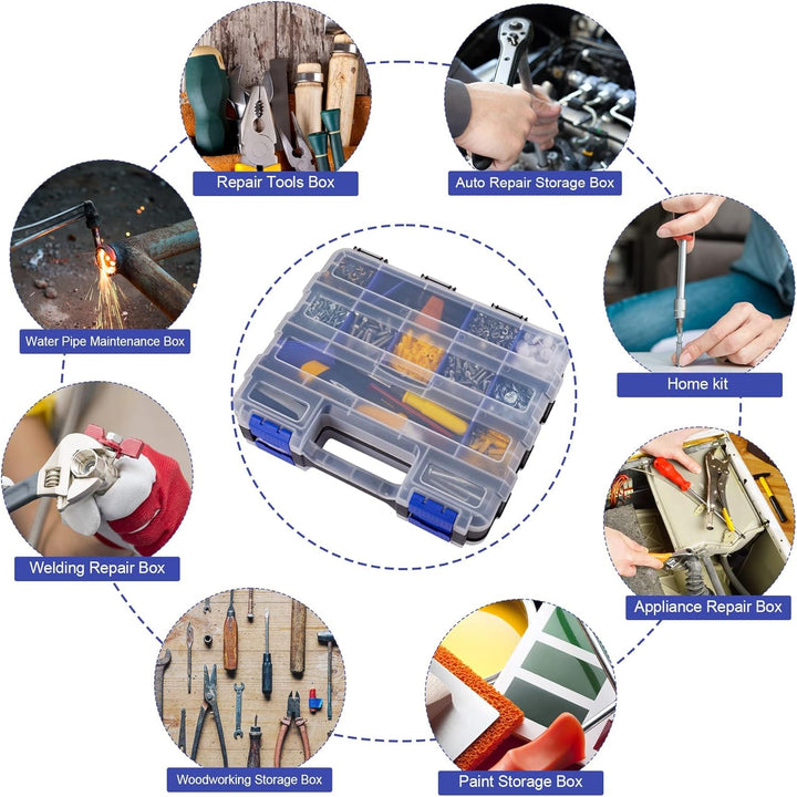 AIDY-PRO Schrauben Sortierbox 34 Fächer Kleinteile Organizer mit Fächern, Zweiseitig Schraubenbox Au