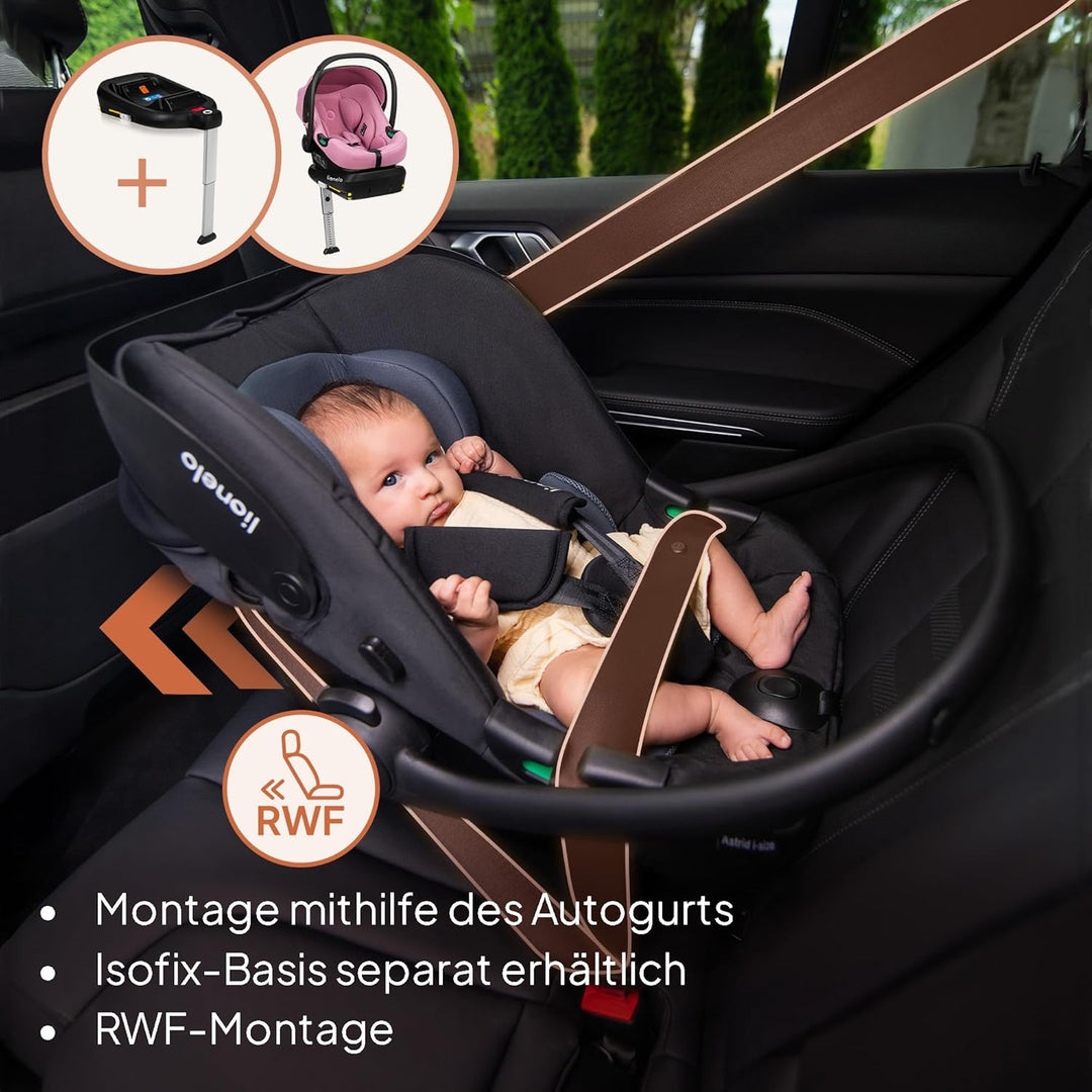 Lionelo ASTRID i-Size Baby Autositz 40-87 cm, Babyschale Gruppe 0+, Rückwärtsgerichtete Montage, 3-P