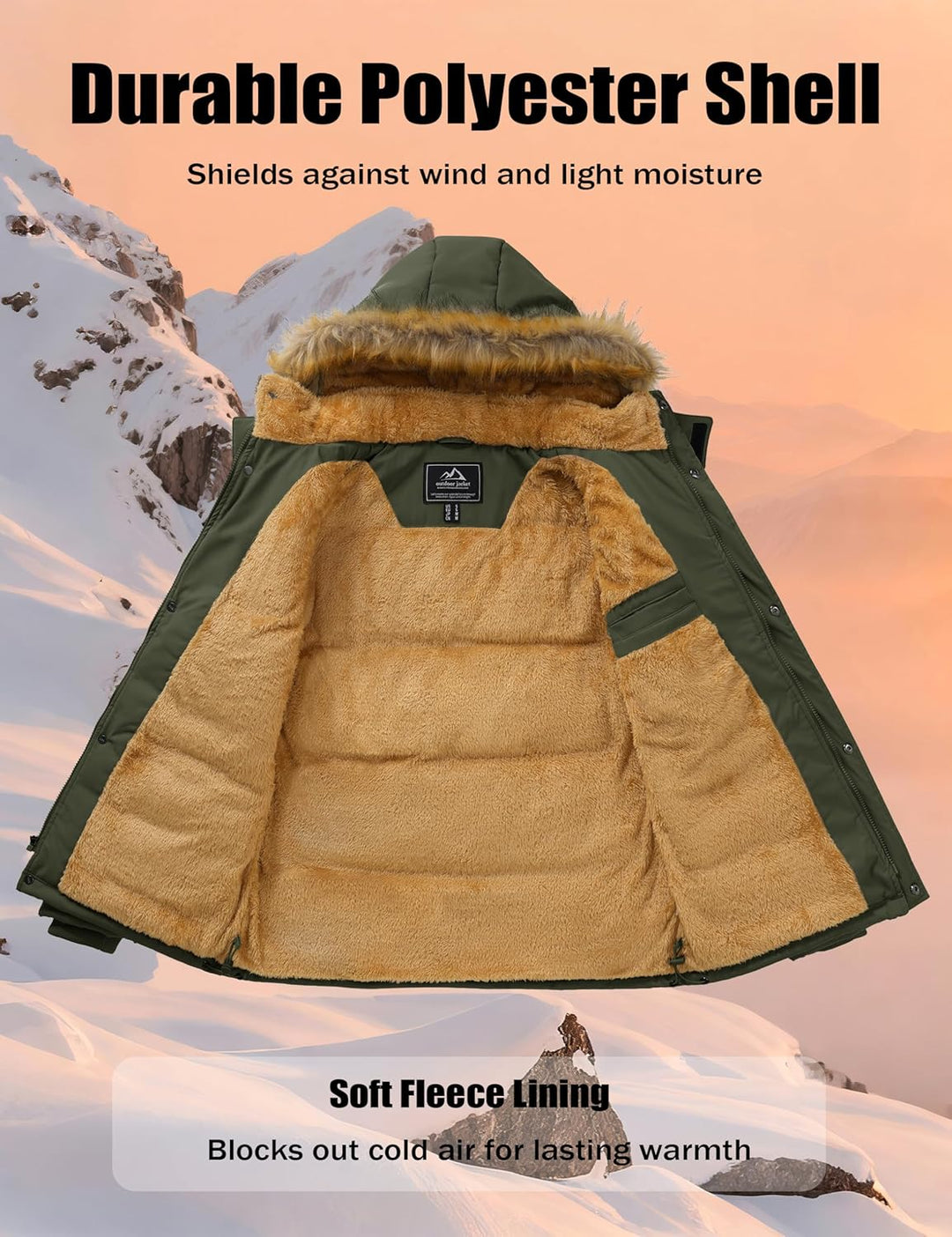 MAGCOMSEN Herren Winter Parka Jacke Winddicht Outdoor Warme Fleecejacke Freizeit Übergangsjacke Wass