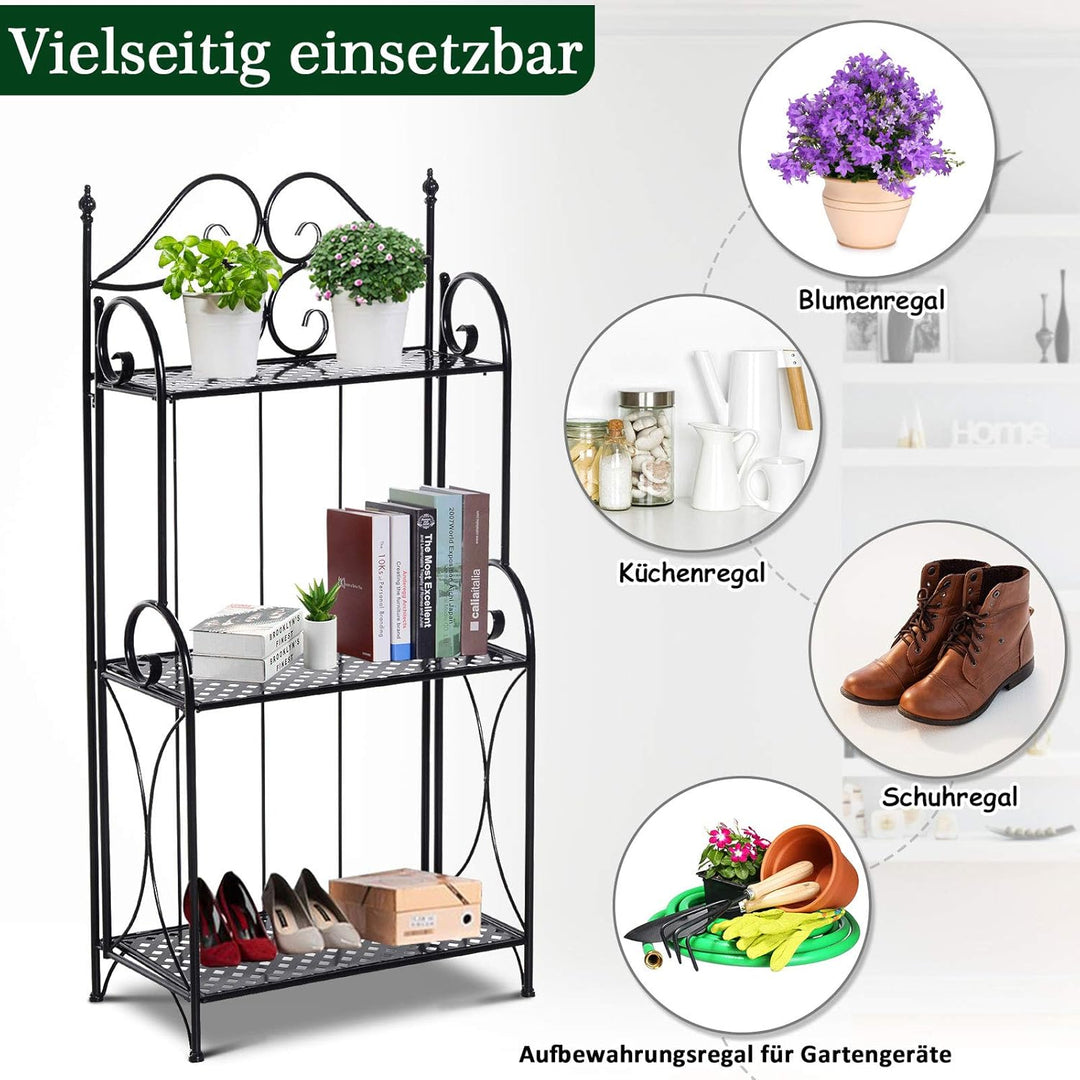 Outsunny Pflanzenregal, Gartenregal, Blumenregal, Blumentreppe mit 3 Ablagen, Metall Schwarz 56 x 30