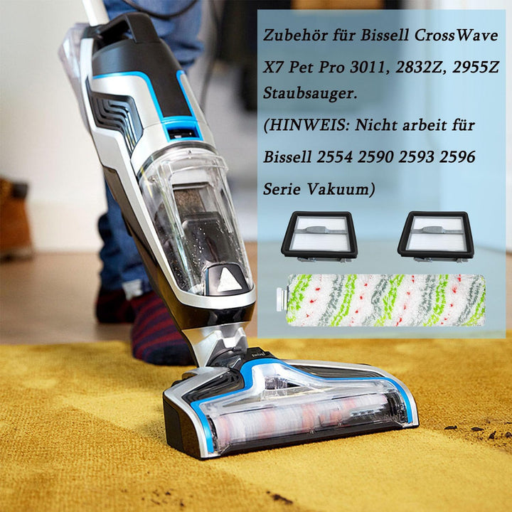 Asdazrxy 2 Stück Ersatzfilter und 2 Stück Multiflächen-Bürstenrolle Haustier, Zubehör Bürstenwalze Z