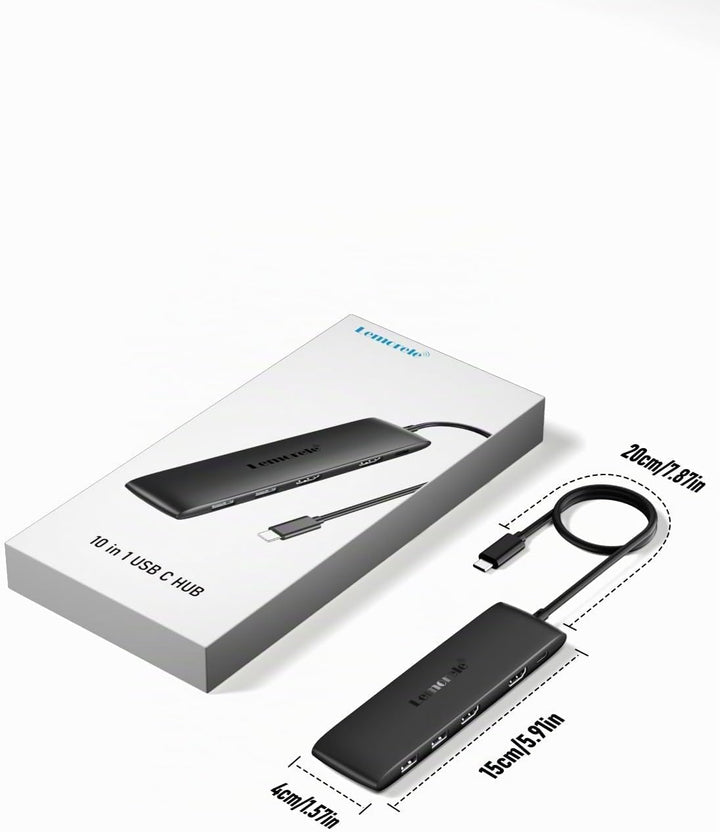 Lemorele USB C Docking Station 2 Monitore Hub, 10-in-1 USB Adapter mit 2 * 4K HDMI,3*USB 3.2(10Gbps)