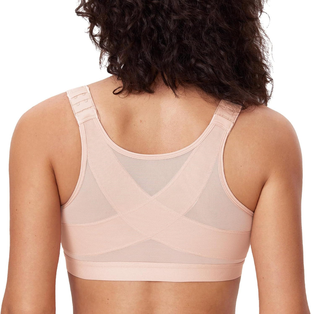 DELIMIRA Damen Haltungskorrektur Bügelloser BH mit Vorderverschluss Rückenstütze BHS Grosse Grössen