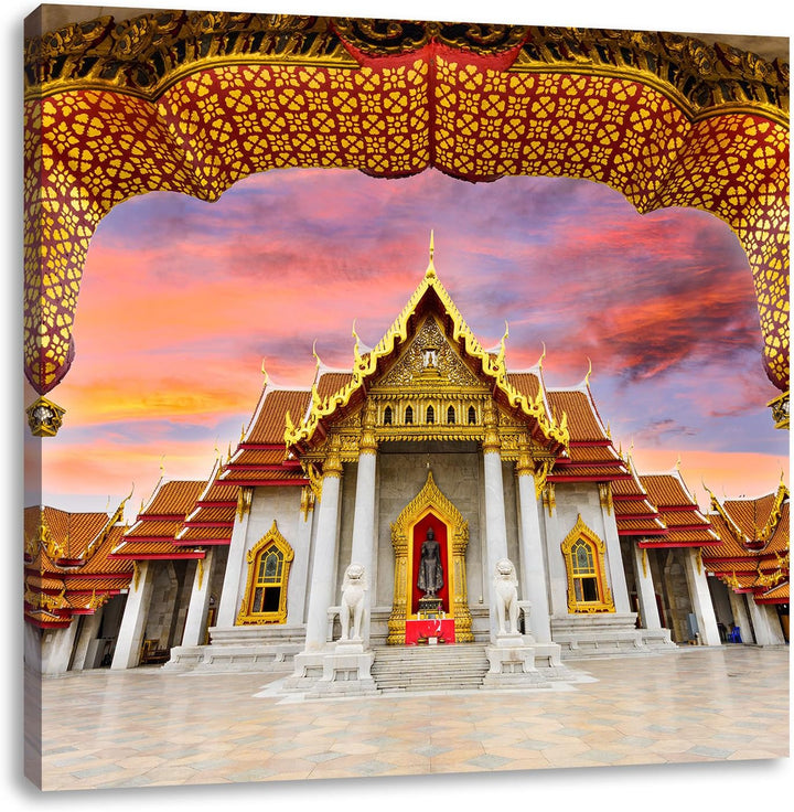 Marmortempel von Bangkok, Format: 70x70 auf Leinwand, XXL riesige Bilder fertig gerahmt mit Keilrahm