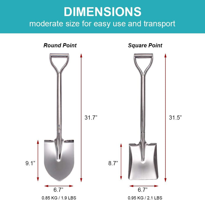LUBAN Schaufel aus Edelstahl, Länge:80, Rund Schaufel aus Metall mit mit D-Griff, rostfreie Spatensc