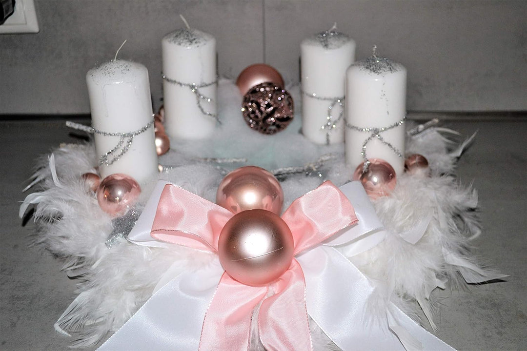 Adventskranz weiss rosa 40 cm künstlich Weihnachten Adventsgesteck Deko