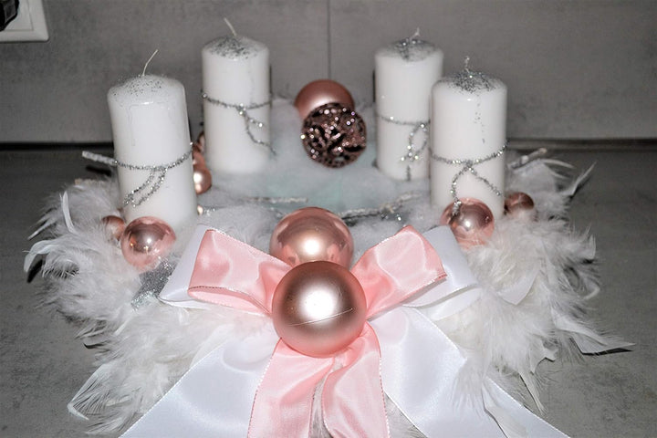 Adventskranz weiss rosa 40 cm künstlich Weihnachten Adventsgesteck Deko
