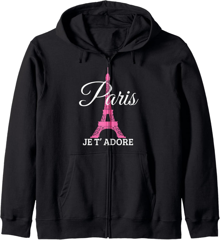 Paris Je T'adore Frankreich Rosa Eiffelturm Souvenir Geschenk Kapuzenjacke