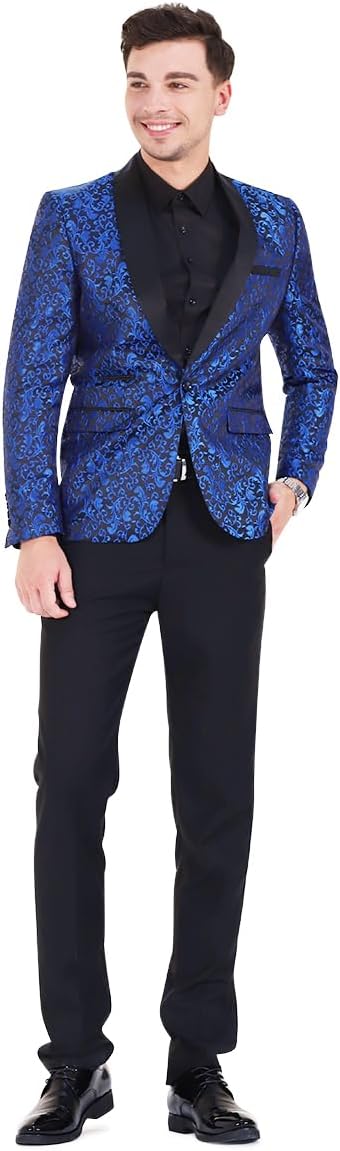 Allthemen Herren Jacquard Smoking Anzug Slim Fit 2 Teilig Anzüge für Hochzeit Party Abschluss S Blau