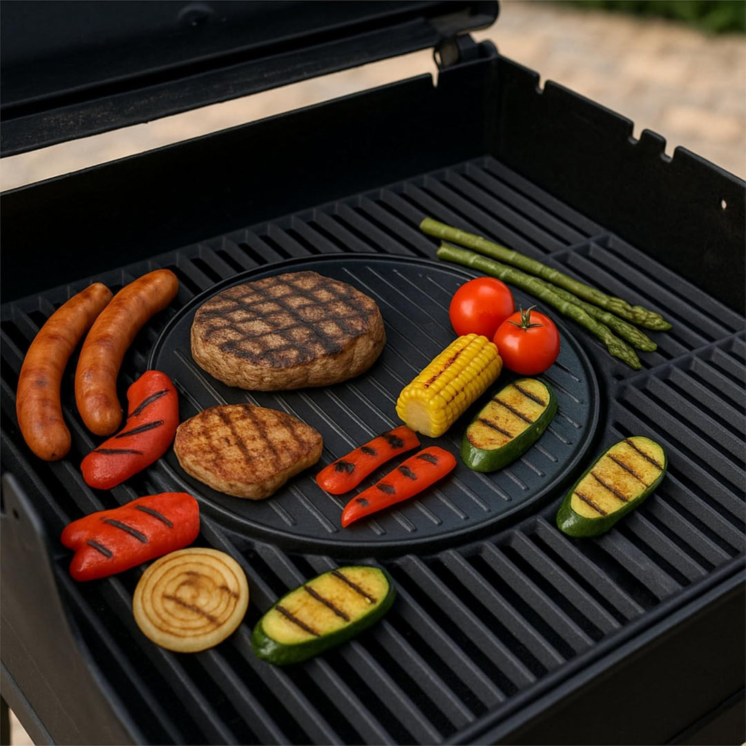 BBQ-Toro Gusseisen Grillplatte Ø 30 cm | Plancha Grillplatte für Grillrost System | Wendeplatte Rund