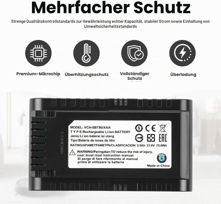 ANTIEE VCA-SBT90/XAA Akku Kompatibel mit Samsung Jet 75 Battery, Samsung Jet 75, 75+, 75 Pet Jet, 90