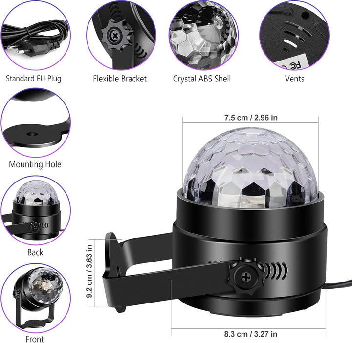 Litake UV Schwarzlicht Discokugel, 2 Stück LED Bühnenbeleuchtung 6W 7 Beleuchtung Modi Fernbedienung