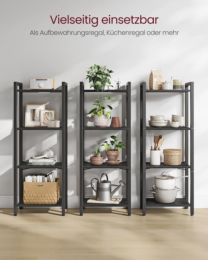 VASAGLE Regal, Bücherregal, Standregal, DVD-Regal, mit 4 Ebenen, Büroregal, offene Ablagen, für Büro