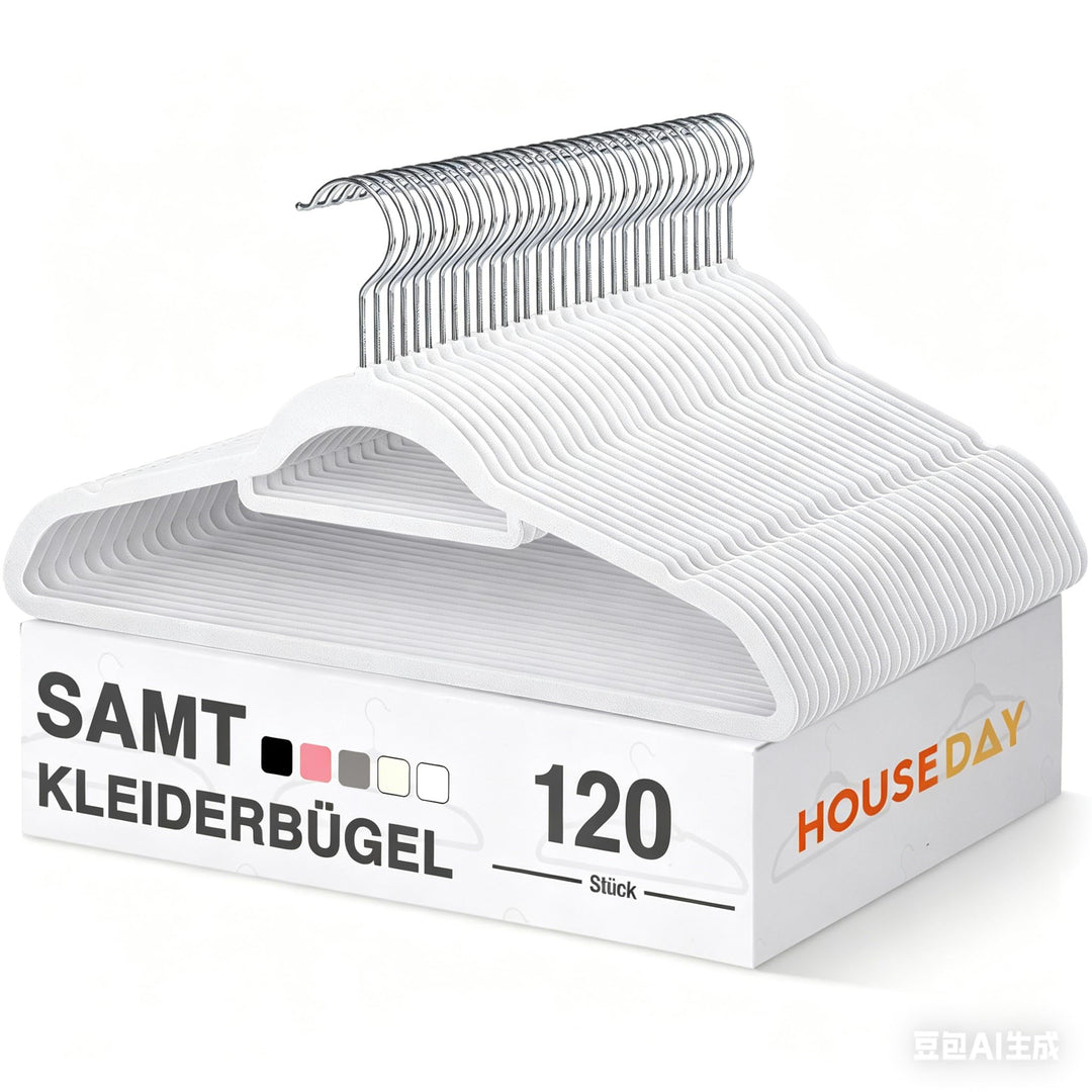 HOUSE DAY Kleiderbügel Samt 120 stück,Kleiderbügel Platzsparend Rutschfester mit Krawattenhalter,360