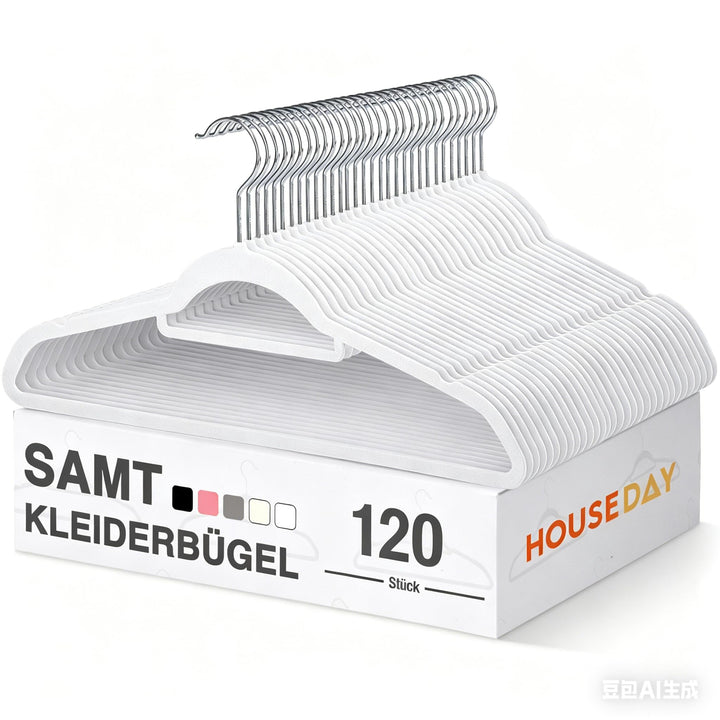 HOUSE DAY Kleiderbügel Samt 120 stück,Kleiderbügel Platzsparend Rutschfester mit Krawattenhalter,360