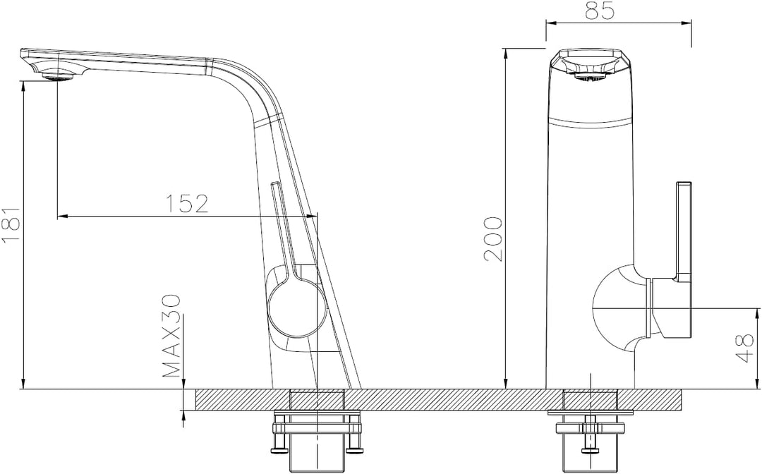 INEX EUROPA Grauer Waschtischarmatur aus Metall, mit 5 Jahren Garantie EDM8871 reines Messing, einfa