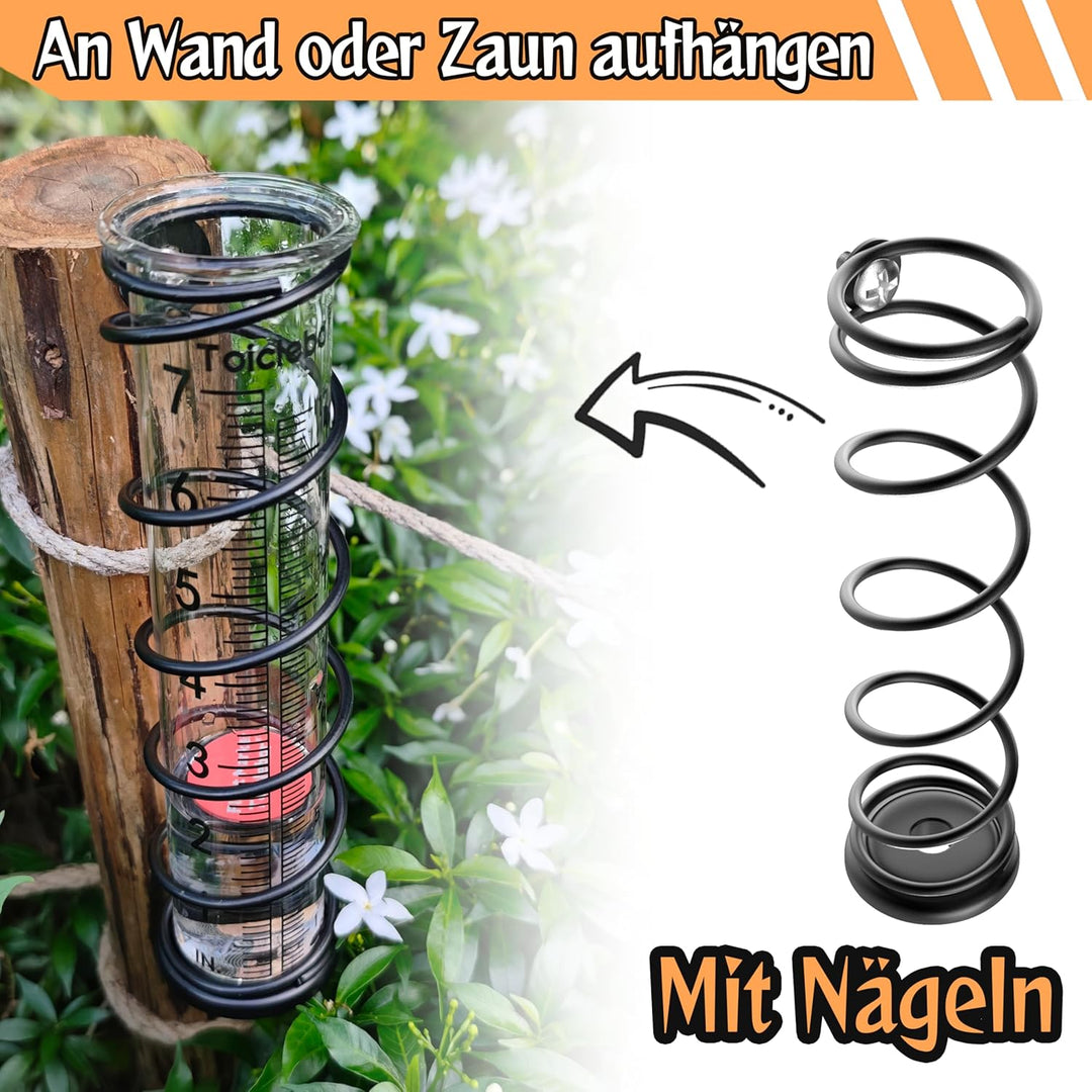 Regenmesser für Aussenbereich,Regenmesser aus Glas mit Metallständer, gut ablesbar mit rotem Schwimm