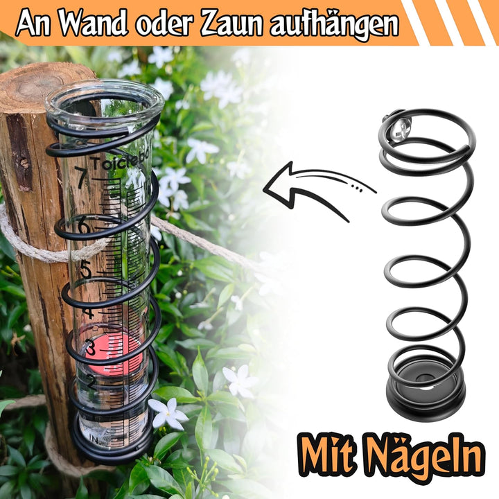 Regenmesser für Aussenbereich,Regenmesser aus Glas mit Metallständer, gut ablesbar mit rotem Schwimm