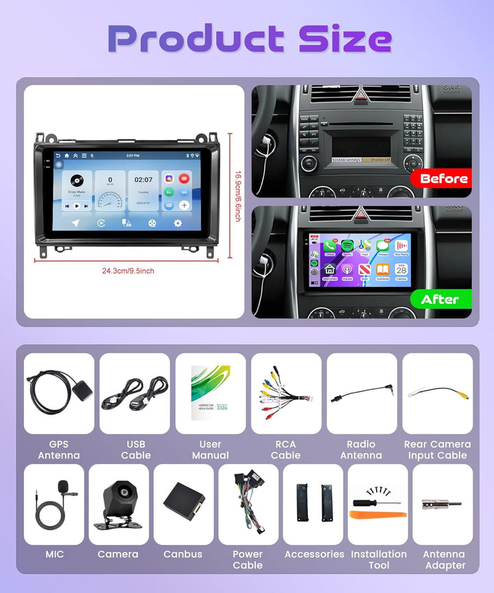 4G+64G Wireless Carplay Android Autoradio für Mercedes Benz A/B Class W169 W245 B200 W639 Vito Viano