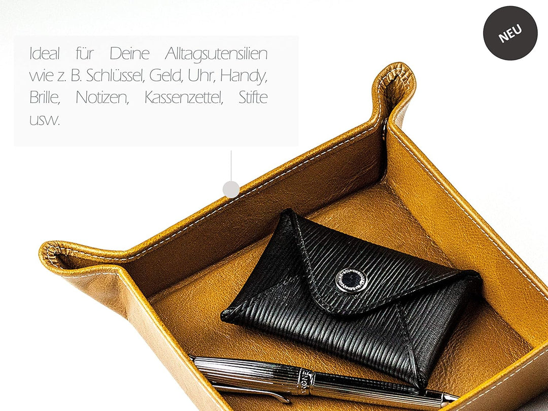 DELMON VARONE - Personalisierbarer Taschenleerer aus Premium Leder Anilin braun, Schlüsselschale ide