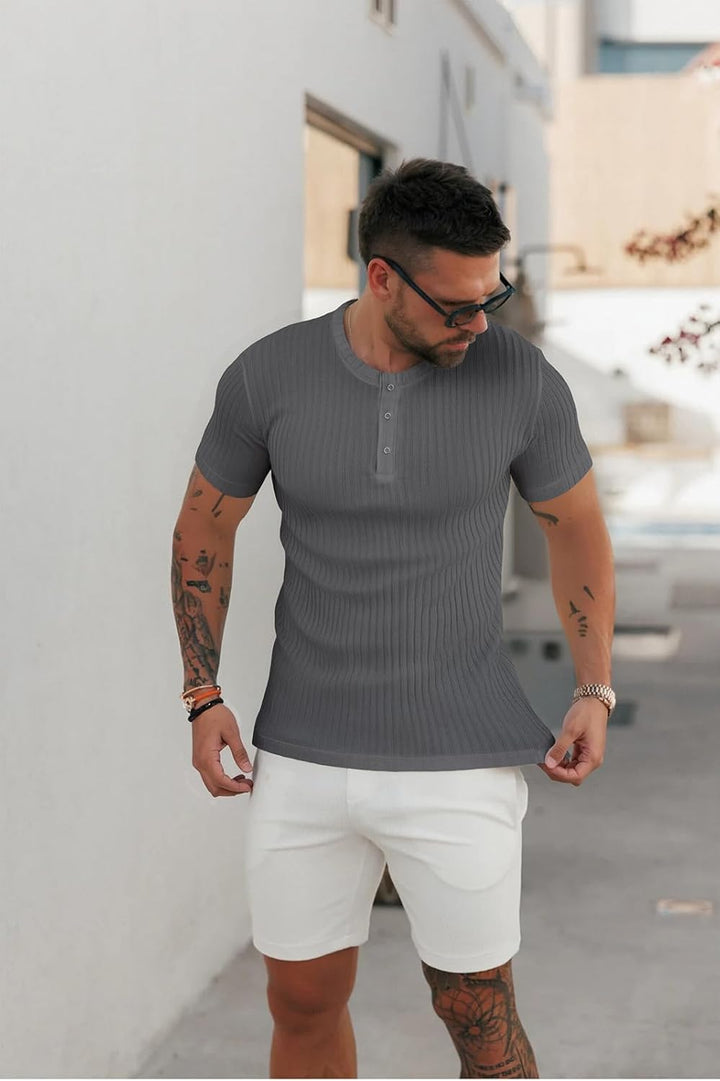 Muscle Cmdr Muscle Henley Shirt Herren Langarm, Slim-fit Langarmshirt, Freizeit T-Shirt aus Baumwoll