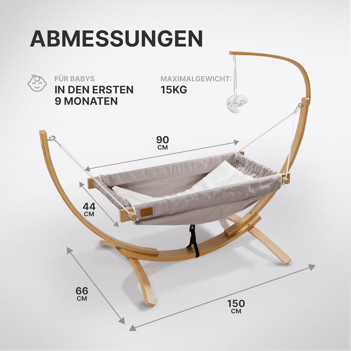 CHILDOO Baby Hängematte [QuickFix-Schlaufe] Babywiege Babybett Federwiege mit Gestell Kinderschaukel
