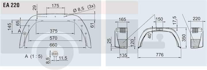 trailer parts4u 2X Alko Kotflügel 220x776mm / 22x77cm / 22/77cm EA220 Anhänger Schutzblech 1259577 f