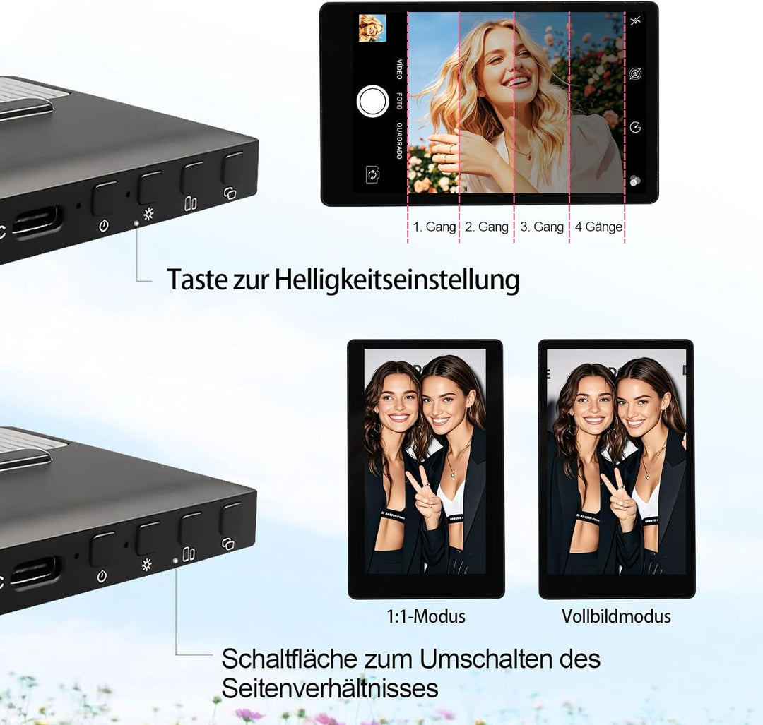 Selfie Monitor Screen, Kabellose Magnetische Handyhalterung für iPhone/Android Bluetooth, Fernbedien