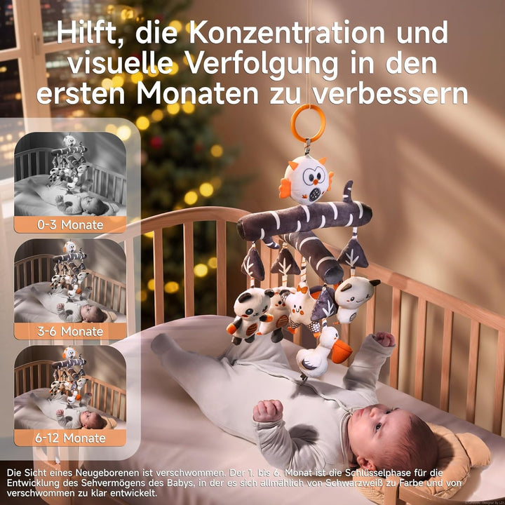 TUMAMA Baby Kinderwagen Spielzeug ab 0 2 3 4 6 8 9 12 Monate, Kontrast Schwarz Weiss Spielbogen Anhä