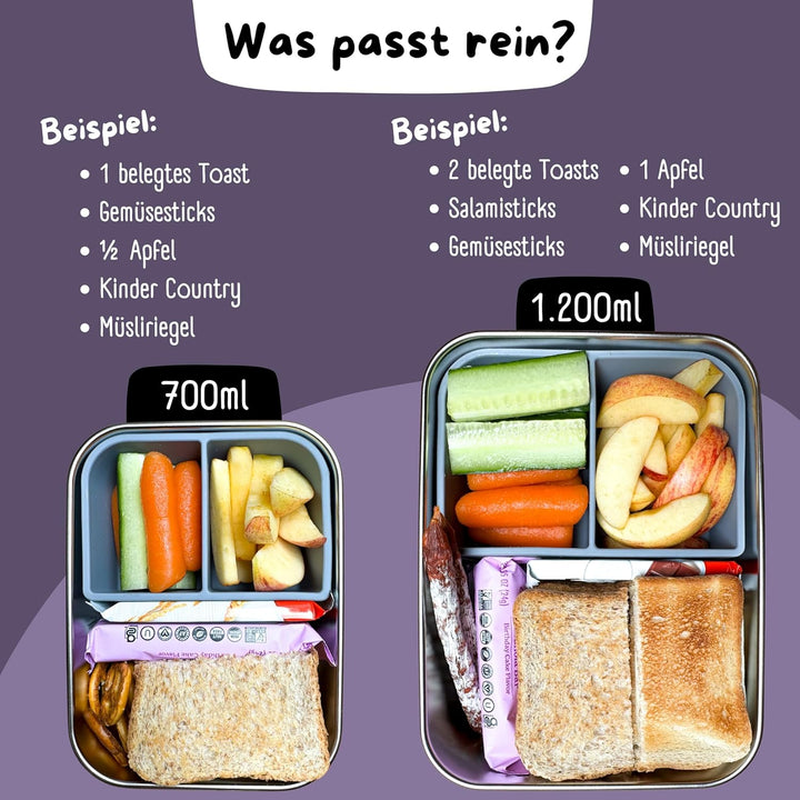 BEARFOOT Edelstahl Brotdose Kinder mit Silikondeckel (Lila, 700 ml) | BPA-frei, auslaufsicher, Brotz