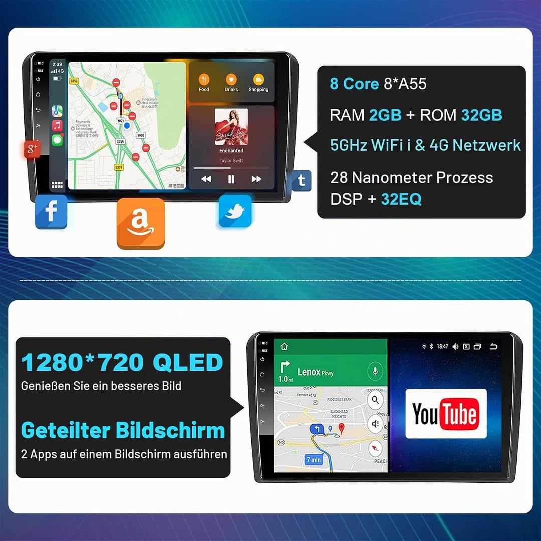 Android Autoradio Wireless CarPlay Wireless Android Auto für Audi_A3 S3 RS3 2GB+32GB 9 Zoll QLED Bil
