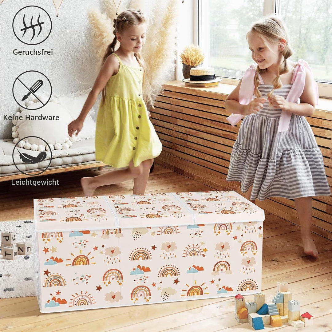 Spielzeugkiste Aufbewahrungsbox mit Deckel Kinder 96 x 32 x 40 cm, Faltbare und Platzsparend für Kin