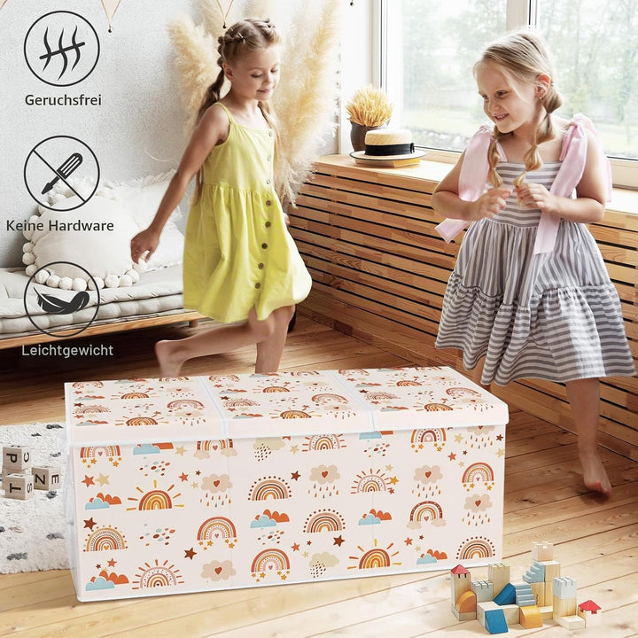 Spielzeugkiste Aufbewahrungsbox mit Deckel Kinder 96 x 32 x 40 cm, Faltbare und Platzsparend für Kin