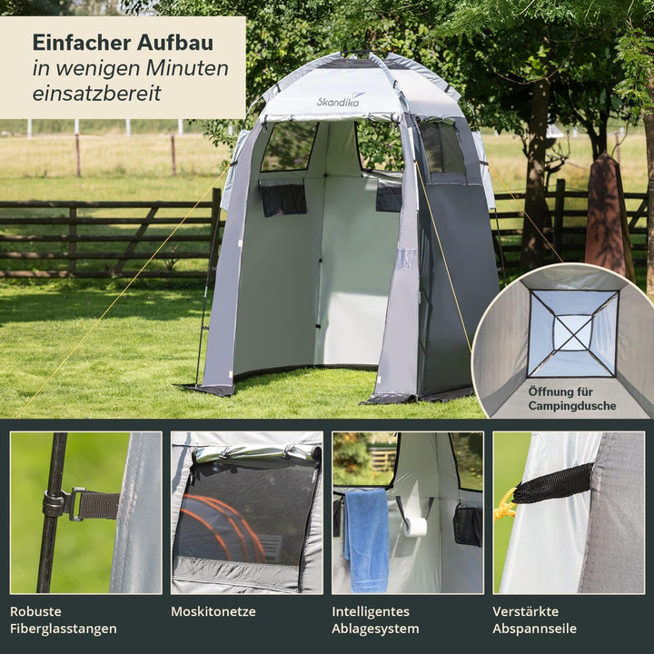 Skandika Camping Duschzelt | grosses Umkleidezelt mit 230 cm Stehhöhe, silberbeschichtet, Blickdicht