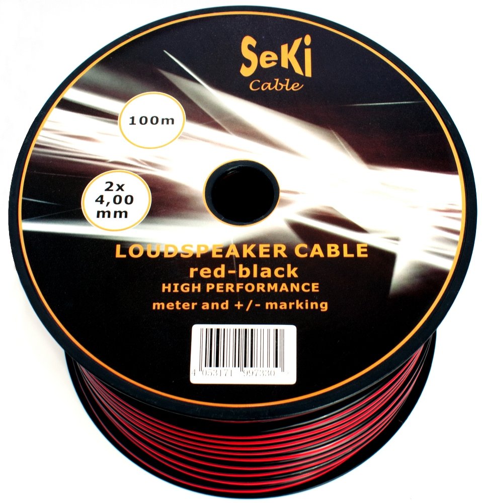 Lautsprecherkabel rot schwarz 2X 4,00mm² 100M Spule