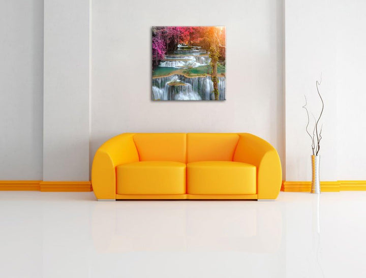 Pixxprint Wasserfall im Regenwald als Leinwandbild/Grösse: 70x70 cm/Wandbild/Kunstdruck/fertig bespa