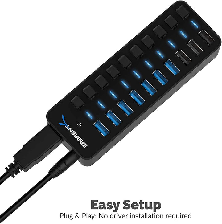 SABRENT USB Hub aktiv 3.2 gen1 + netzteil 60W 10port (7 USB hub 3.2 + 3 USB 2) USB Adapter mehrfach