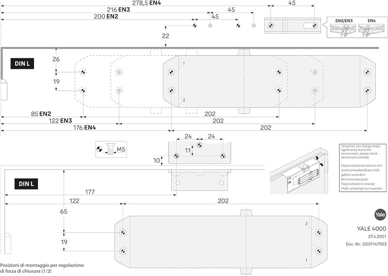 Yale 4000 – 0004 – 00 – 60 Türschliesser, Silber Armhalter Serie 4000