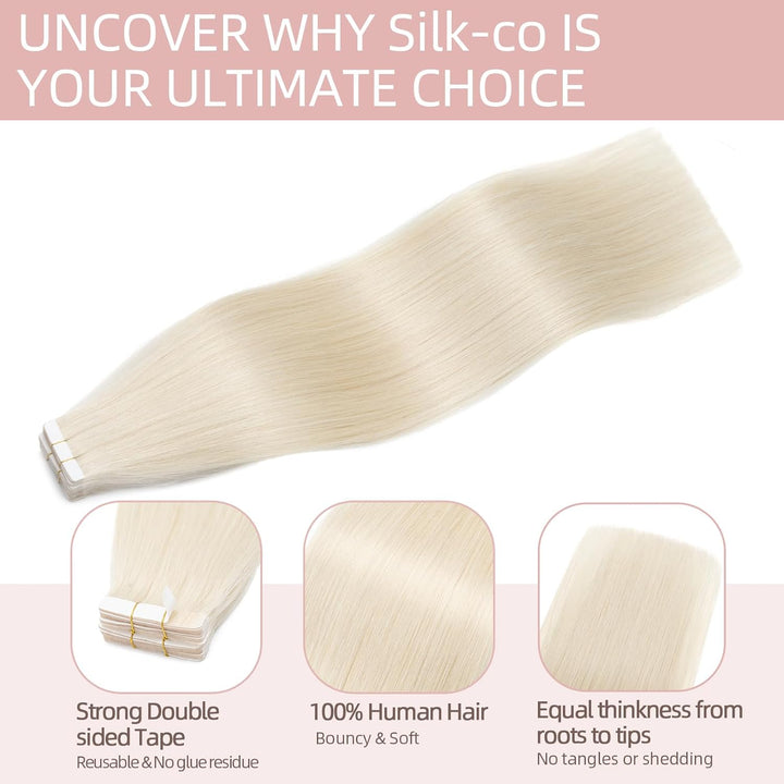 Silk-co Tape Extensions Echthaar 10stk, Remy Tape in Extensions Haarverlängerung, Skin Weft Echthaar