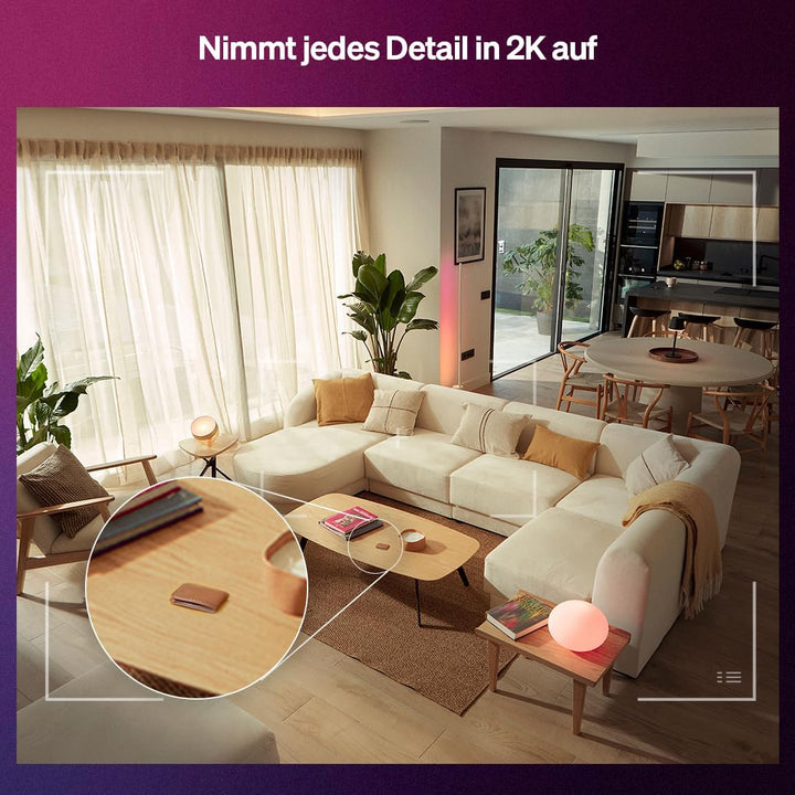 Philips Hue Secure kabelgebundene Überwachungskamera, Aussenkamera mit 2K-Auflösung, Videoüberwachun