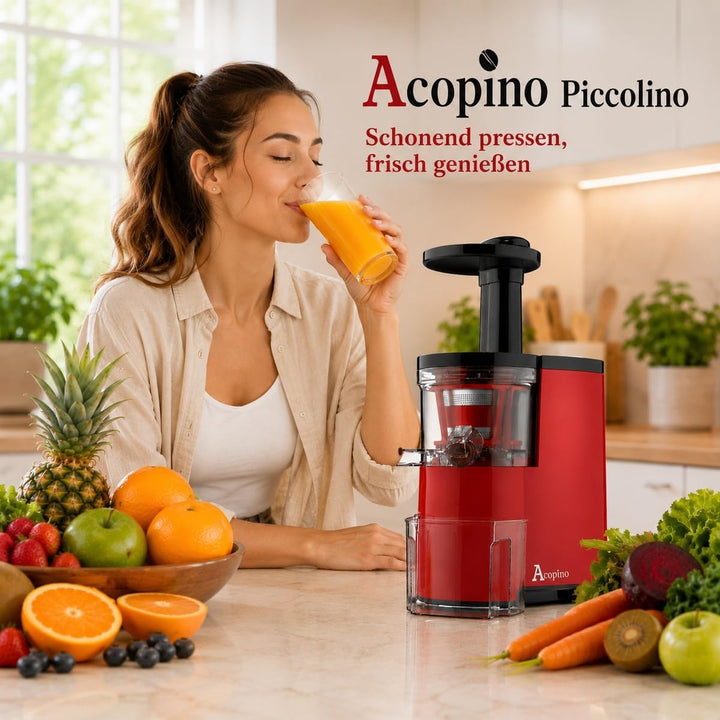 Acopino Piccolino Kaltpress-Entsafter mit Press-Schnecken-Technik, BPA-frei, leise & kompakt, hohe S