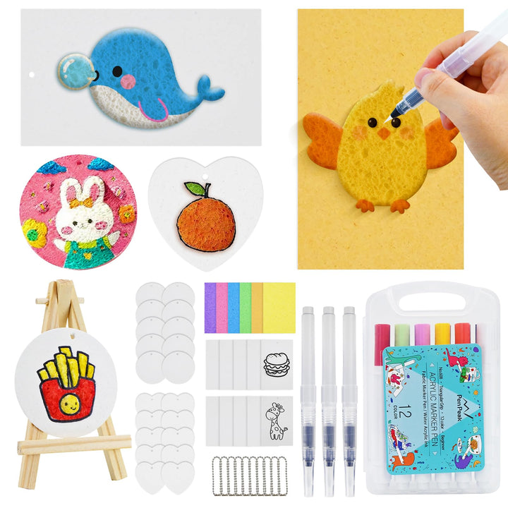 Jukibole Puffy Paint - 62 Stück Schaum Textur Malset für Kinder, 3D Schaumstoff Malset mit 36 Schwam